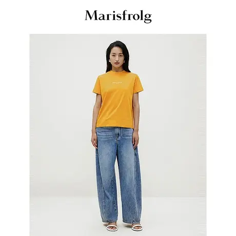 【商场同款】玛丝菲尔2024春新款黄色圆领印花logo短袖T恤上衣女商品大图