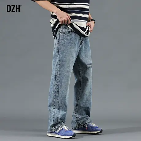 男士高街破洞牛仔裤男直筒宽松2024年新款春季休闲裤长裤美式裤子商品大图