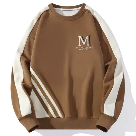 刺绣撞色拼接圆领长袖卫衣男士T恤潮牌休闲百搭秋冬季学生打底衫商品大图