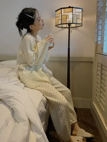 慵懒棉纱布睡衣女春秋款纯棉长袖套头新款家居服套装商品大图