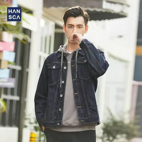 汉斯卡2021春秋新款黑色牛仔外套男韩版潮流大码宽松牛仔上衣褂潮商品大图
