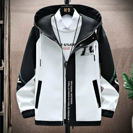 夹克男夏装薄款上衣拼接外套休闲男装春秋季连帽秋衣学生外穿衣服商品大图