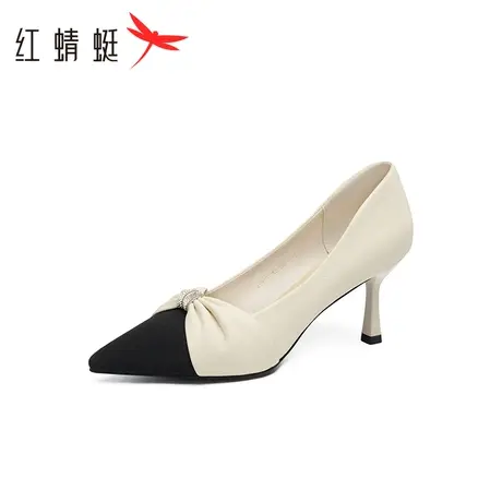 红蜻蜓法式单鞋女2023年秋季新款女鞋尖头气质高跟鞋婚鞋细跟鞋子图片