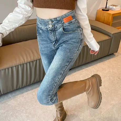 浅色牛仔裤2024年新款女春秋高腰紧身显瘦百搭小脚裤修身铅笔长裤图片