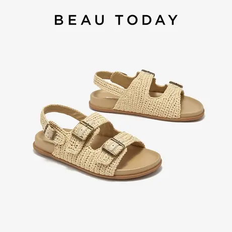 BeauToday手工编织勃肯凉鞋女2024春季新款平底罗马凉鞋时装凉鞋商品大图