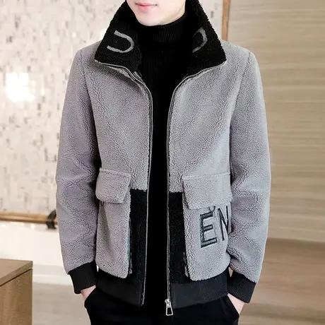 冬季个性加厚立领外套男ins潮牌帅气仿皮草情侣装保暖颗粒绒夹克商品大图