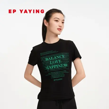EP雅莹女装 长绒棉通勤字母印花正肩T恤短袖 商场同款5302A图片