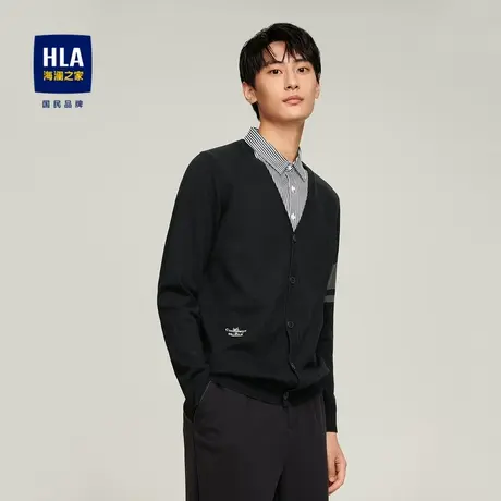 HLA/海澜之家2023竖条纹长袖针织衫假两件衬衫领开衫外套男商品大图