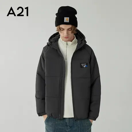 A21男装韩版连帽长袖夹棉外套秋冬情侣款休闲黑色棉衣男士上衣图片