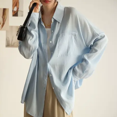 薄款防晒衬衫2023新夏日系休闲法式小众衬衣别致高级感气质上衣女商品大图