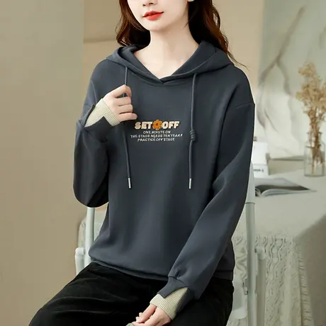 连帽刺绣卫衣女ins潮2023春秋装新款百搭时尚宽松上衣慵懒风外套图片