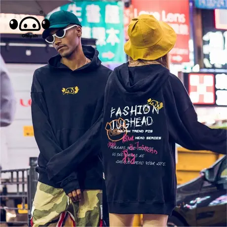 简约英文卫衣女秋季港风百搭休闲上衣青少年潮牌ins宽松连帽外套商品大图