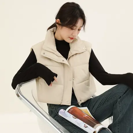 韩潮袭人短款棉服马甲外套女2023冬季新款休闲时尚百搭坎肩马夹图片