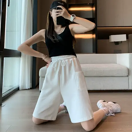 运动五分裤女短裤2022新款夏季薄款宽松时尚休闲阔腿白色中裤ins图片