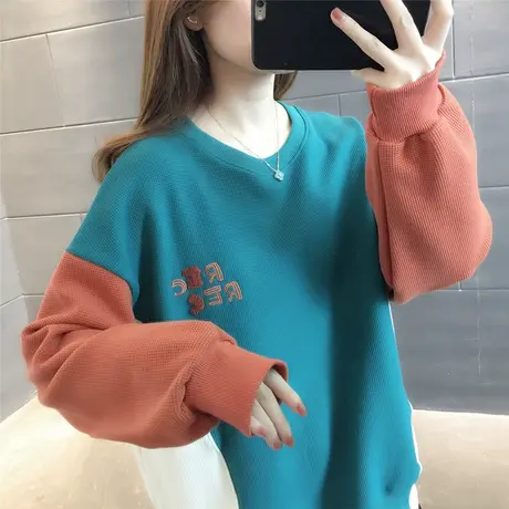 撞色卫衣个性时尚卫衣女装2023秋冬新款宽松圆领长袖设计感加厚冬商品大图