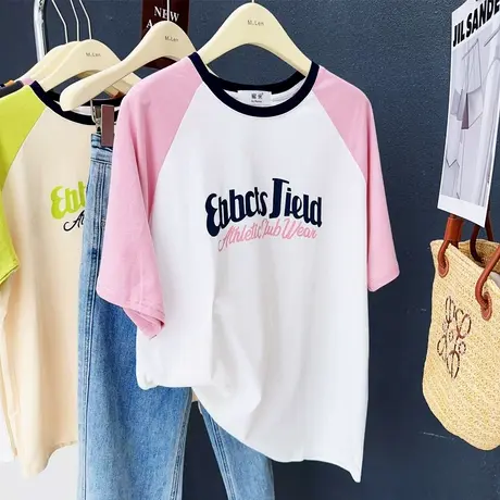 ins甜酷原宿风港味休闲宽松上衣欧货2023夏季新款韩版中长款T恤图片