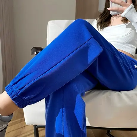 克莱因蓝运动裤女春季2023年新款高腰宽松显瘦九分束脚哈伦卫裤潮图片