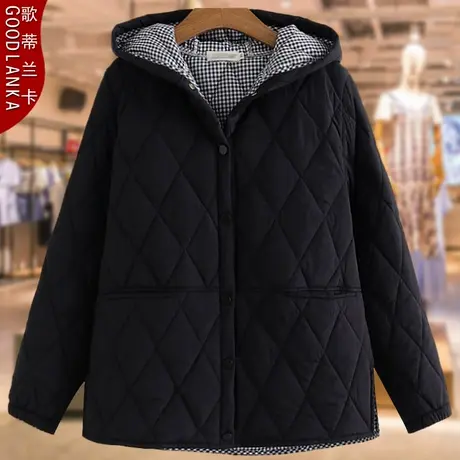 40-50岁中年妈妈秋冬薄款棉服女加大码宽松时尚连帽夹棉棉衣外套商品大图