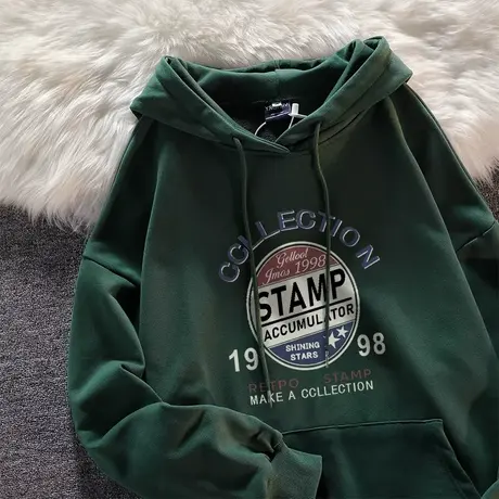 港味复古chic卫衣女秋冬加绒加厚ins潮牌设计感大码宽松连帽外套图片