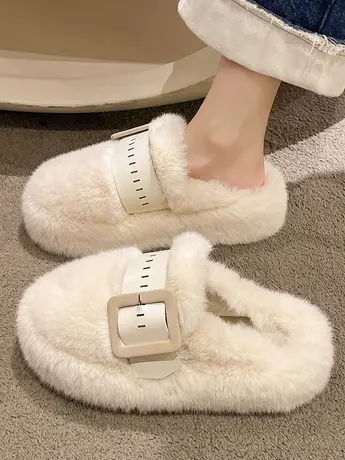 2023年秋季新款奶呼呼毛毛拖鞋女外穿厚底松糕高级感居家包头棉拖商品大图