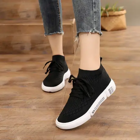 2023新款飞织短靴懒人春季休闲韩版显瘦百搭女靴弹力袜子靴透气潮图片