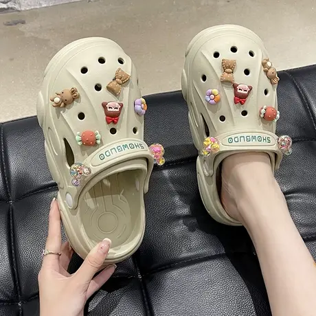 老爹洞洞鞋女夏季时尚外穿可爱少女心厚底两穿沙滩防滑包头凉拖鞋商品大图