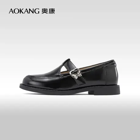 奥康女鞋 2023秋季新款拼色厚底乐福鞋英伦风镂空小皮鞋浅口单鞋商品大图