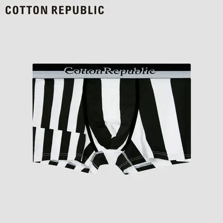 Cotton Republic/棉花共和国男士莫代尔黑白条纹印花平角内裤图片