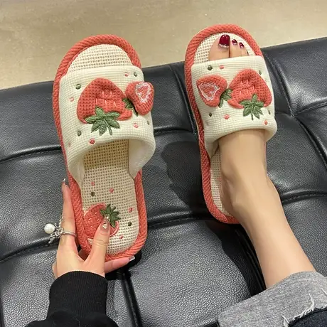 草莓软底亚麻拖鞋居家夏季女时尚可爱少女心室内凉拖家用防滑四季商品大图