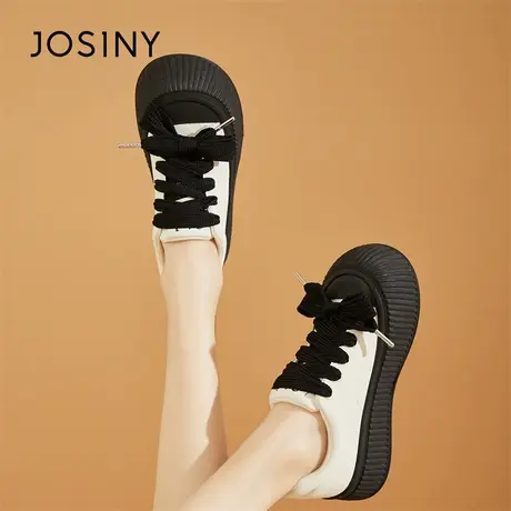 Josiny/卓诗尼复古面包鞋子女2024年新款春季厚底板鞋小白鞋ins潮商品大图