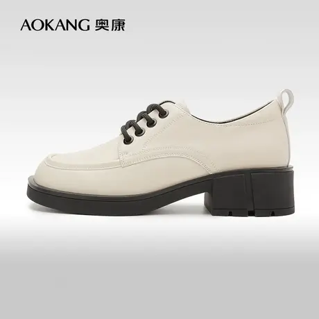 【门店发货】奥康女鞋 春秋季新款系带粗跟增乐福鞋皮鞋英伦风图片
