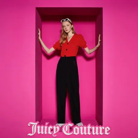Juicy Couture橘滋女装新款全橙热爱V领法式短袖女针织衫商品大图