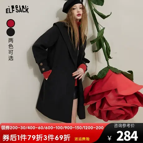 妖精的口袋披肩黑色大衣外套女2022秋冬新款小个子加厚中长款外套图片