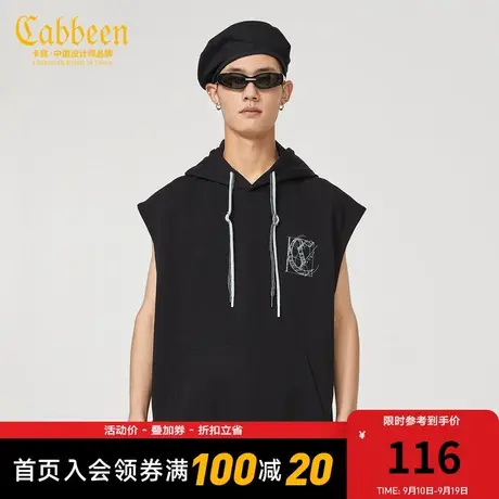 卡宾男装无袖连帽卫衣夏新款创意字母印花潮流宽松背心街头W商品大图