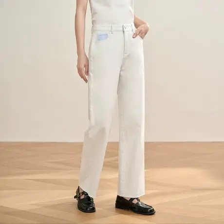 【商场同款】茵曼2023春女装新款时尚通勤纯棉斜纹肌理宽松九分裤图片