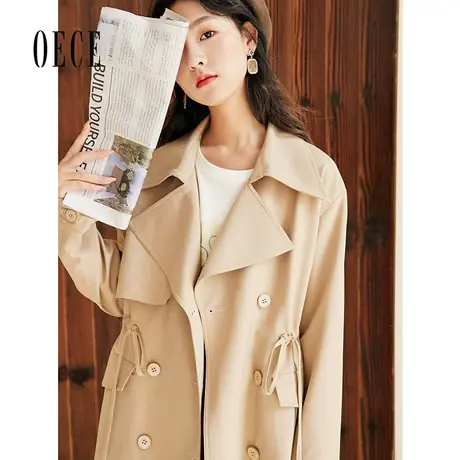 【买1送1】Oece气质风衣秋装新款女大气复古英伦修身中长外套图片