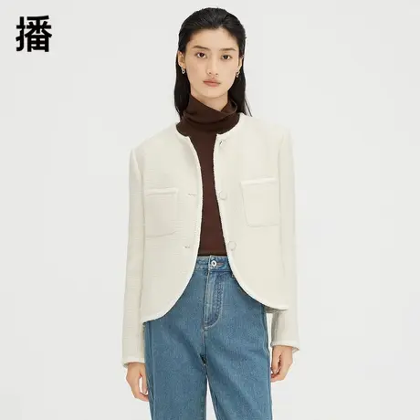 播短外套女2023秋冬新款小香风立体绞花圆领短款上衣DDQ4WD5223商品大图
