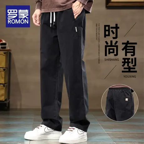 罗蒙休闲裤子男士宽松直筒春秋新款2023阔腿工装潮牌秋季纯棉长裤商品大图