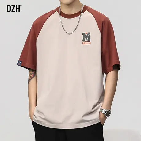 男士美式插肩t恤男短袖夏季纯棉潮牌五分袖男半袖体恤衫2023新款商品大图