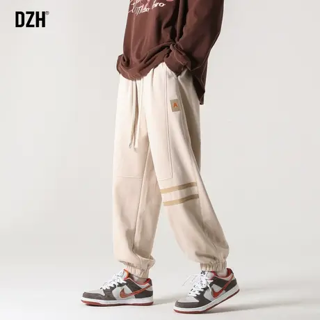 男士杏色裤子男款麂皮绒面料美式运动裤男春秋款休闲裤束脚裤男裤商品大图