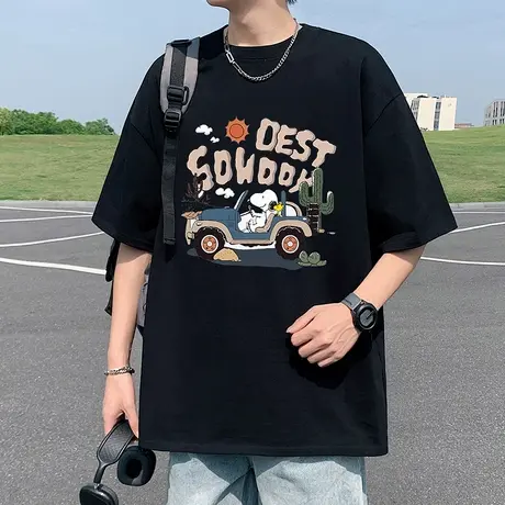 短袖T恤男夏季新款学生潮流宽松大码休闲卡通印花半袖体恤冰丝tee商品大图