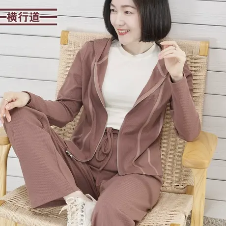 2025春季新款纯色简约连帽拉链坑条黑色长袖开衫女装大码上衣外搭图片