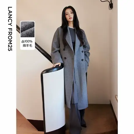 【王楚然同款】朗姿纯羊毛高级感呢大衣长款女2024冬新款毛呢外套图片