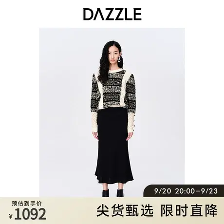 【肌理美学奥莱】DAZZLE地素秋拼接千金小香风针织衫绞花毛衣女图片