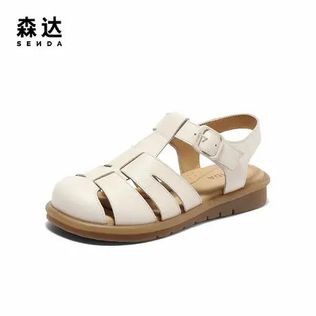 森达罗马凉鞋女2025夏新商场同款复古休闲平底猪笼鞋4DS30BL5图片