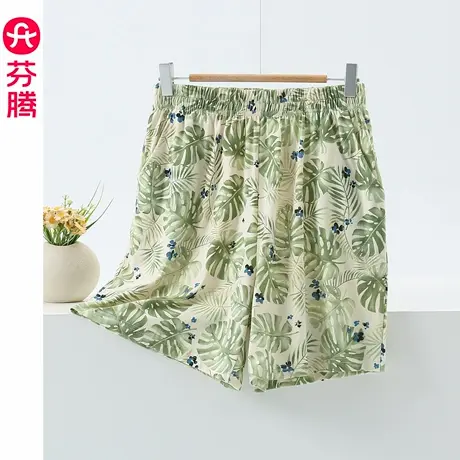 芬腾纯棉短裤女夏季薄款印花卉可外穿沙滩裤睡裤居家裤女五分裤头商品大图