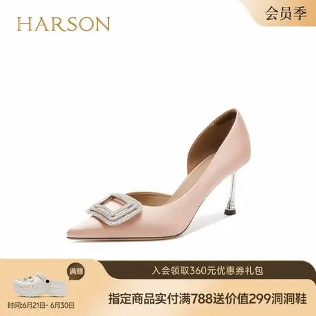 哈森尖头高跟鞋女2025夏季新款钻饰方扣时尚细高跟凉鞋HM267101图片