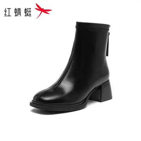 红蜻蜓女靴2025秋季新款靴子女短靴粗跟百搭皮靴英化高跟瘦瘦靴商品大图