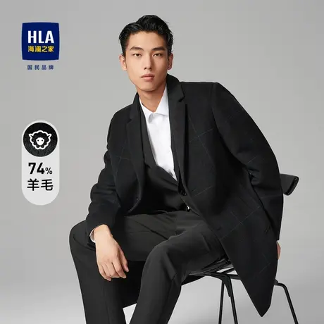 HLA/海澜之家含羊毛格子大衣商务挺括纯色保暖舒适时尚休闲外套男商品大图