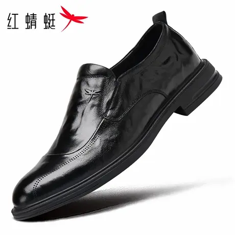 红蜻蜓男鞋新款鞋子男士尖头休闲一脚蹬套脚皮鞋男款商务正装真皮商品大图